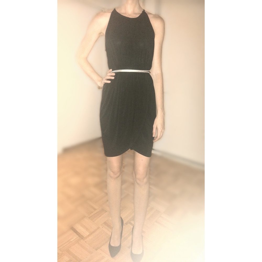 Zara Black Midi Dress with Cinched Waist